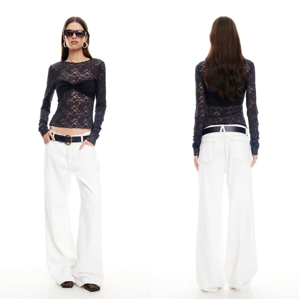 Lioness Top Model Straight Wide Leg Baggy Jeans Cream Off White Size Small US 4